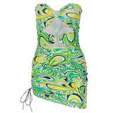 2021 Print Sleeveless Bodycon Halter Hollow Out Sexy Top Mini Dress Set Summer Women Fashion Streetwear Outfits