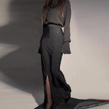 Woherb 2023 New Fashion Temperament Elegant Heavy Industry Diamond Split Hip Skirt Set-Outfit