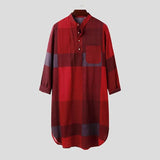Plaid Sleep Robes INCERUN Mens Long Sleeve O Neck Nightwear Cotton Pockets Nightgown Cozy Buttons Sleepwear Plus Size