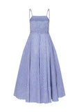 Woherb 2023 New Fashion Striped Print Waist Pleated Sling Dress-Outfit