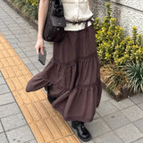 Holiday Style Solid Color Flowing Lace Splicing Long Skirt Temperament Thin Umbrella Skirt 2025