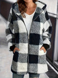 Women's Coat New Wish Long-Sleeved Lattice Hooded Zip-On With Pocket Loose