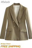 2023Women Spring Summer Blazers Suit Coats Fashion Solid Double Breasted Female Casual Street Elegant Outerwear Clothing-Outfit