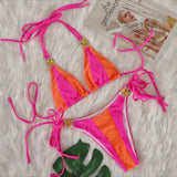 Woherb Sexy New Crystal Diamond Bikini Solid Color Patchwork Belt Swimsuit Vacation Split Women's