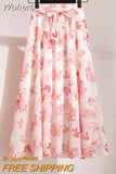 Spring Summer Women Midi Skirt Chiffon Floral Printed Skirt High Waist Casual Bohemian Beach Fashion Casual Skirts QT118-Outfit