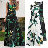 Print Bohemian Long Dress Celmia Women 2022 Summer Elegant Sleeveless Beach Maxi Sundress Casual Belted Party
