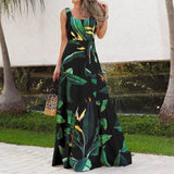 Print Bohemian Long Dress Celmia Women 2022 Summer Elegant Sleeveless Beach Maxi Sundress Casual Belted Party