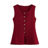 Gold Knitted Vest Shirt 10 Women's 041 Simple Single Buckle