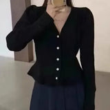 Woherb Autumn And Winter New Women's Fashion Casual Long-Sleeved Sweater Coat Korean Version Fishtail Knit Cardigan Jacket Tide-Outfit