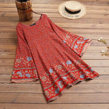 Bohemian Printed Mini Dress Women Casual Summer Long Sleeve Dresses 2022 Loose Kaftan Robe Floral Sundress