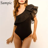 Sexy Ruffle Bodysuit Body Women Summer Beach One Shoulder Backless White Black Red Rompers Womens Jumpsuit