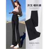 Woherb Micro Bell Pants Slit Slim Slim Small Floor Pants High Waist Autumn Female Slit Suit Long Pants-Outfit