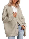 Joker Knit 2023 Women's Button V-Neck Pure Color Sweater Women-Outfit