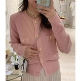 Woherb Autumn And Winter New Korean Version Sweater Coat Female Temperament Sweet College Wind Long Sleeve Knit Cardigan Jacket Female-Outfit