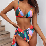 Three-piece Suit Bikinis Sexy Bikini 2021 Hot Sale Padded Bra High Waist Swimsuit Female Print Swimwear Women