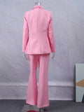 Women Elegant Pink Pocket 2 Piece Set Fashion Single Breasted Long Sleeve Coat High Waist Pants Suits Chic High Street Outfits-Outfit