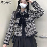 Jackets Women French Style Cropped Bow All-match Sweet Classy Vintage Temperament Mujer Coat Elegant Party Stylish Tender-Outfit