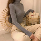New 2021 Women Pullover Turtleneck Sweater Autumn Long Sleeve Slim Elastic Korean Simple Basic Cheap Jumper Solid Color
