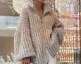 Long Sleeve Loose Knit Cardigan Gradient Hippocampus Hair Bead Hooded Sweater Ins-Outfit