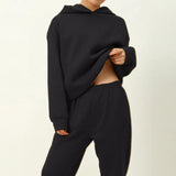 New Women Elegant Solid Suits Warm Hoodie Sweatshirts And Long Pant Fashion 2 Pieces Sets Oversized Sweatshirt