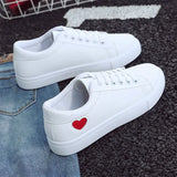 2021 Autumn Woman Shoes Fashion New Woman PU Leather Shoes Ladies Breathable Cute Heart Flats Casual Shoes White