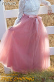 Women 7 Layer 100cm Party Tulle Ball Gown Skirt Banquet Wedding Faldas Mujer Elastic Waist Bow Tie Belt Tutu Skirt QT2178-Outfit