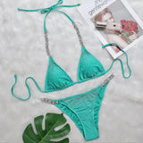 Woherb New Bikini Sexy Hot Drill Split Women's Swimsuit Solid Color Strap Bikini