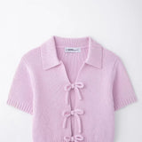 Spring And Summer New Female Fashion Sweet Fresh Bow Knitted Top