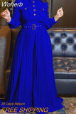 Pleated Jumpsuit African Dresses for Women Fall Outfits Long Sleeve Button Shirt Top Lady One Piece Club African Clothes-Outfit