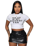 2024 Summer Solid Color Letter Print Crop Top Skinny Street Wear Fashion Girl T Shirt Stretch Short Sleeve Pullover-Outfit