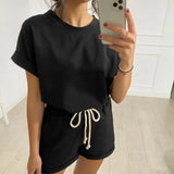 Summer Women's Suit Two Pieces Tracksuit Short Sleeve Sports Suits Women 2021 Casual Tracksuits Elastic Waist Lady
