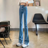 Woherb Women's Wear 2024 New Elastic High Waist Slim Show Thin Hot Girl Bell Bottoms Ins-Outfit