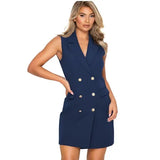 Women Sleeveless OL Bodycon Mini Dress Sexy V-neck Buttoned New arrival Summer Party