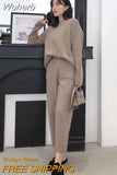 2 pieces Set Tracksuits Women 2023 Autumn Winter Thick Warm O-neck Loose Sweater+Ankle-Length Pants Warm Cashmere Suit-Outfit