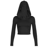 Woherb Street Pleated Hooded T-Shirt 2024 Sports Slim Slim Long-Sleeved Hot Girl Top-Outfit