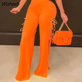 Women Lace Up Detail Slim Flare Pants Casual Trousers-Outfit