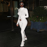 Kliou solid turtleneck full sleeve jumpsuits classic one piece women fitness slim rompers zipper long overall skinny
