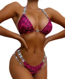Woherb New Bikini, Sexy Snake Print Crystal Diamond Female Split Swimsuit Beach