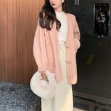 Woherb Autumn And Winter New Korean Version Fashion Lazy Wind Loose Casual Sweater Jacket Ox Horn Buckle Knit Cardigan Female-Outfit