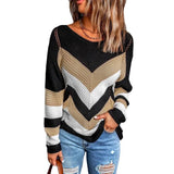 Winter Loose Casual Patchwork Sweater Women Round Neck Streetwear All-match Knitting Jumper Ladies Trend Pullover Top-Outfit