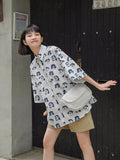 Japanese Printed Short Sleeved Shirt Summer Women's Shirts 2023 Kawaii Chiffon Blouse for Women White Shirt Women Tunic-Outfit