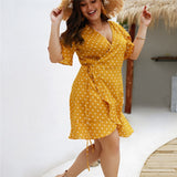 hirigin Women Summer Dress Polka Dot Boho Beach Dress Women Beach Holiday Dress Casual Short Sleeve V-Neck Sundress Plus