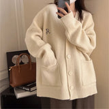 Woherb Women's Wear Fall / Winter 2024 New Large Pocket Knit Cardigan Top-Outfit