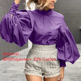 Women Big Lantern Sleeve Shirt Elegant Street Party Blouse 2022 Fashion Stand Collar Casual Loose Blusas Solid Tunic