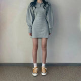 2022 New Fashion Women Solid Grey Sexy Blackless Dresses Elegant Female Long Sleeves Causal Party Club Dresses Female