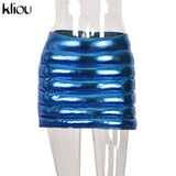 Kliou Shiny Quilted Women Skirt Autumn Fashion Warming Y2K Concise Street Style Clothing High Waist Elastic Female