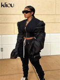Kliou Punk Street Jacket Women Hipster Stitching Cotton-Padded Plus Size Sleeve Clothing Goth Zipper Sheath Y2K High Street