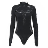 Woherb Women's Fashion Sexy Personality Hole Hollow Slim Selling Thin Long Sleeve Jumpsuit Woman-Outfit