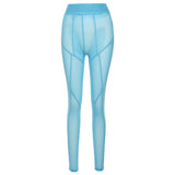 hirigin Mesh See Through women pants vetement femme High Waist Patchwork Sheer Leggings Body-shaping Baddie Style Skinny