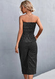 Sweet Strapless Dot Print Belted Loose